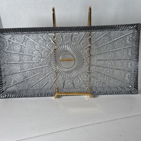 Heavy Glass Gray Tinted Oblong Tray Cut Glass Styling 7”x14” - Picture 5 of 8